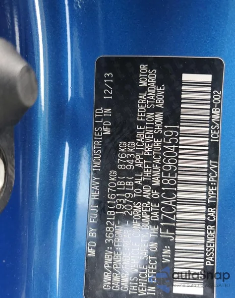 2014 Subaru Brz 2.0 Limited из США, поврежденный, VIN JF1ZCAC18E9604591